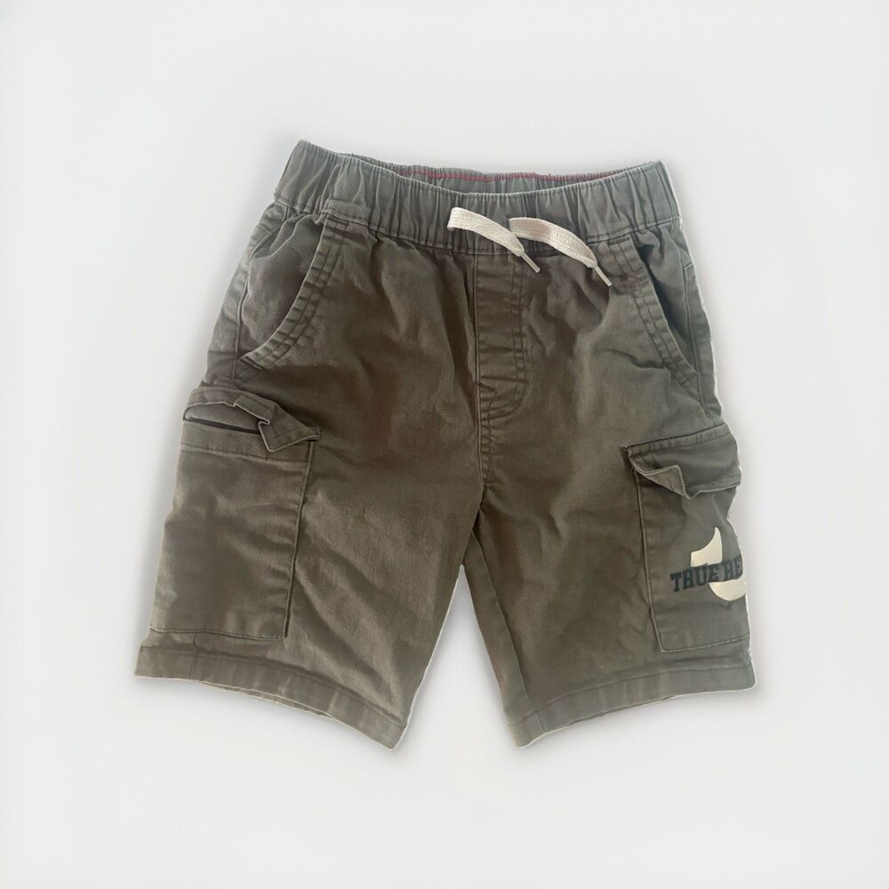 True Religion Boys Cargo Shorts Gray Size M 5/6 Logo Kids Cotton Drawstring